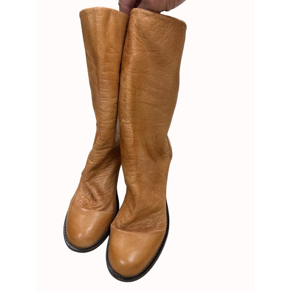 Free People women’s brown mid calf leather boots size 7.5 SKU 4738